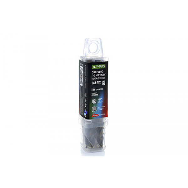 Свердло по металу кобальтове HSS-Co/M35 ?3.3мм (тубус, кратно 10шт) PRO APRO. Ціна за 1шт. Кратно пачці