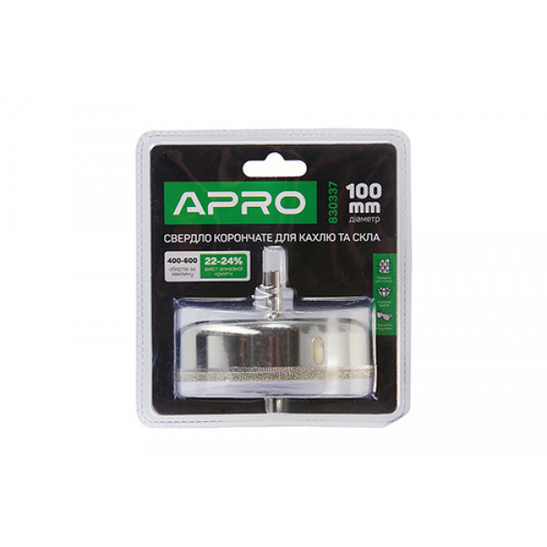 Свердло трубчате с алмазним напиленням для скла і кахлю 100мм APRO