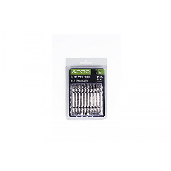 Біта 2-стороння РН2-SL6*65мм хром, 10шт/уп APRO