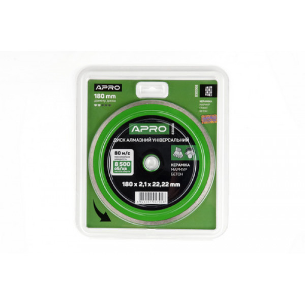 Диск відрізний по бетону 180х2.1х22.22мм (16-18%) Cуцільний APRO