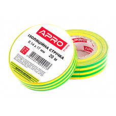 Ізоляцiйна стрiчка жовто-зелена 0.14х17мм 20м (пачка, кратно 10шт) APRO. Ціна за 1шт. Кратно пачці