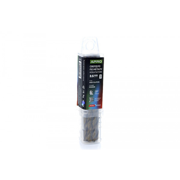 Свердло по металу кобальтове HSS-Co/M35 ?3.5мм (тубус, кратно 10шт) PRO APRO. Ціна за 1шт. Кратно пачці