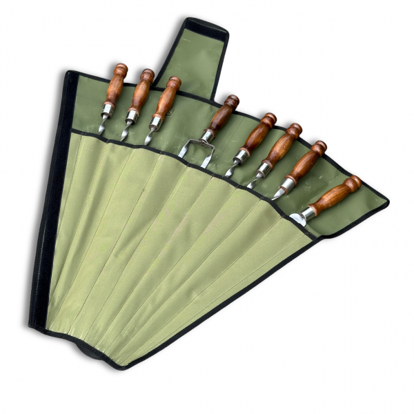 Набір шампурів Ліра 6/1/1 ретро ручка в зеленому чохлі