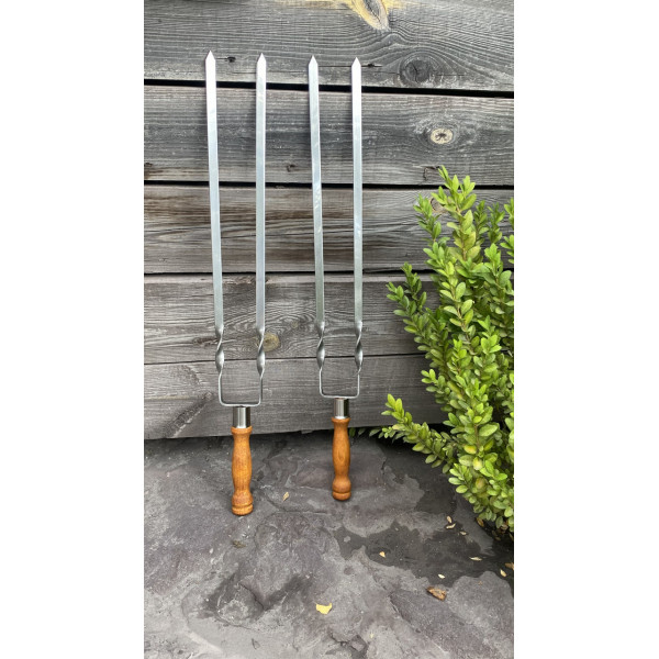 Подвійний шампур Mzavod з дерев'яною ручкою 630х12х3мм двокольоровий