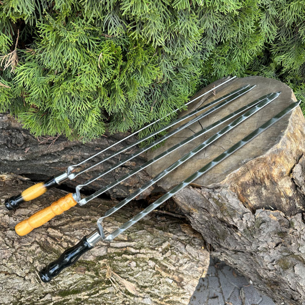 Подвійний шампур Mzavod з дерев'яною ручкою 630х12х3мм двокольоровий