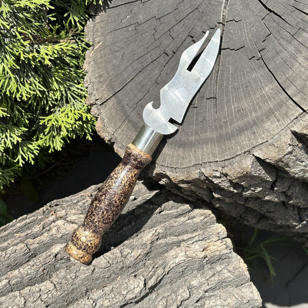 Вилка Mzavod з дерев'яною ручкою для зняття м'яса 280х3мм мармурова