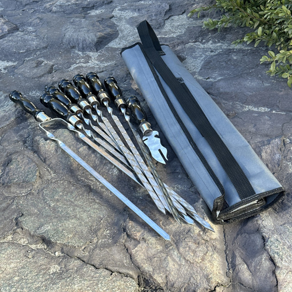 Набір шампурів Арго 6/1/1 чорна ручка в сірому чохлі