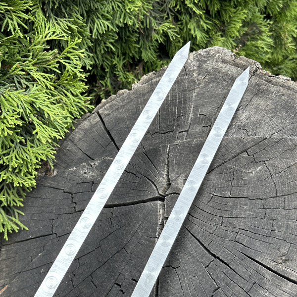 Подвійний шампур Mzavod з дерев'яною ручкою 630х12х3мм мармуровий