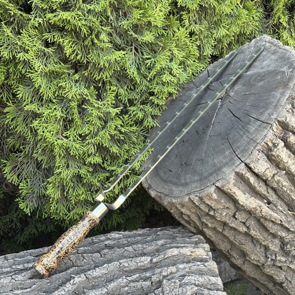 Подвійний шампур Mzavod з дерев'яною ручкою 630х12х3мм мармуровий