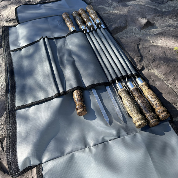 Набір шампурів Арго 6/1/1 мармурова ручка в сірому чохлі