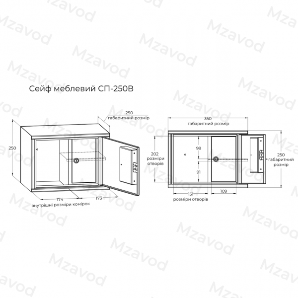 Пістолетний сейф SP-250V із вертикальними відділеннями