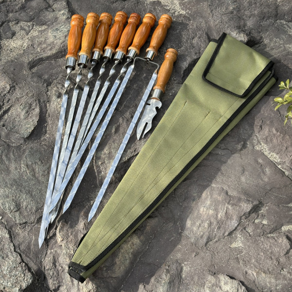 Набір шампурів Ліра 6/1/1 світла ручка в зеленому чохлі