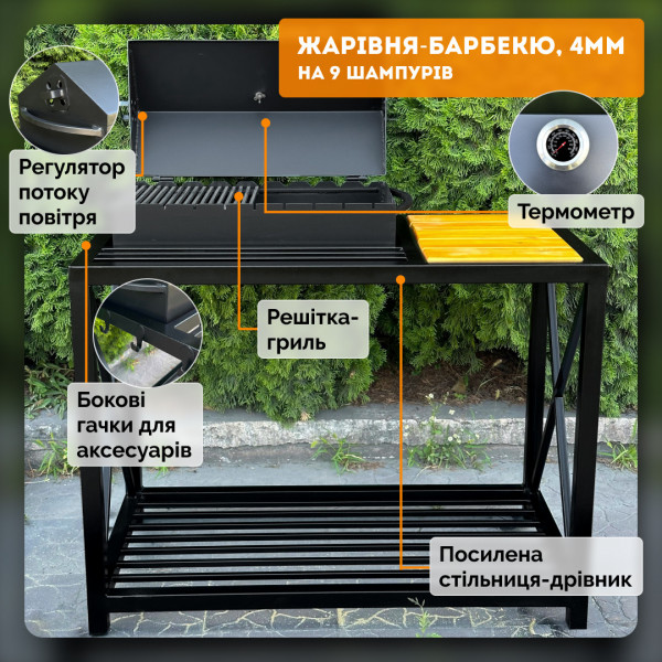 Мангал-барбекю Mzavod Тор на 9 шампурів 4мм в стилі LOFT