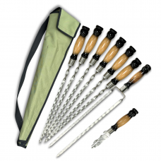 Набір шампурів Ліра 6/1/1 двокольорова ручка в зеленому чохлі