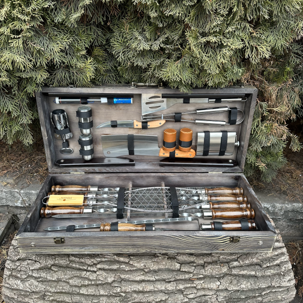 Подарунковий набір Mzavod Майстер Гриль кейс-столик темна текстура