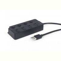 Концентратор USB 2.0 Gembird 4хUSB2.0, с выключателями, пластик, Black (UHB-U2P4P-01)