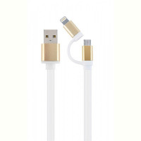 Кабель Cablexpert (CC-USB2-AM8PmB-1M-GD), USB2.0 BM - Lightning/Micro USB, 1м, белый