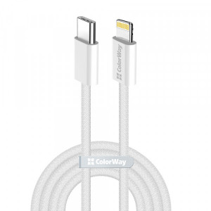 Кабель ColorWay Lightning + USB Type-C (M/M), 3.0 А, 1 м, Grey (CW-CBPDCL061-GR)
