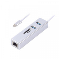 Концентратор USB Type-C Maxxter 2хUSB3.0, RJ-45, microSD/TF, металл, Grey (NECH-2P-SD-01)