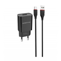 Зарядное устройство Borofone BA20A Sharp Single USB 2.1A Black (BA20ACB) + кабель Type-C
