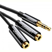 Аудио-кабель Ugreen AV134 3.5 мм - 2х3.5 мм (M/F), 0.2 м, черный (UGR-20816)