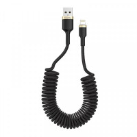 Кабель ColorWay USB-Lightning, spiral, 2.4А, 1м, Black (CW-CBUL051-BK)