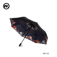 Зонт WK WT-U3 черный с летними цветами (6970349282921)