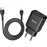 Сетевое зарядное устройство Hoco N5 (1USB 3A QC3.0 + 1 PD Type-C) Black (S25719) + кабель Lightning