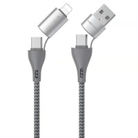 Кабель WK WDC-112 4-in-1 USB + USB Type-C - USB Type-C + Lightning (M/M), 1 м, Silver (6941027619254)