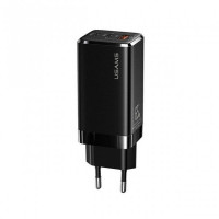 Сетевое зарядное устройство Usams US-CC110 (1USB, 2USB Type-C) 65W PD + QC3.0 Black (MTXLOGTL01) + кабель USB-C - Lightning