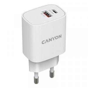 Сетевое зарядное устройство Canyon H-20-04 (2USB, 3A) PD, QC3.0 White (CNE-CHA20W04)