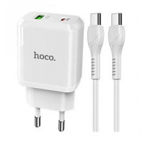 Сетевое зарядное устройство Hoco N5 (1USB 3A QC3.0 + 1 PD Type-C) White (S25717) + кабель Type-C