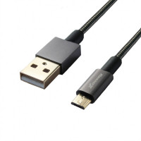 Кабель Grand-X USB-microUSB, Cu, 2,1A, 1m, доп. защита-метал.обплетка, Black (MM-01)