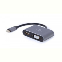 Адаптер Cablexpert HDMI+VGA - USB Type-C (F/M), 0.15 м, Black (A-USB3C-HDMIVGA-01)