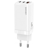 Сетевое зарядное устройство Usams US-CC110 (1USB, 2USB Type-C) 65W PD + QC3.0 White (MTXLOGTL02) + кабель USB-C - Lightning