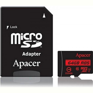 Карта памяти MicroSDHXC  64GB UHS-I Class 10 Apacer + SD adapter (AP64GMCSX10U5-R)