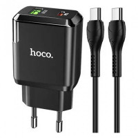 Сетевое зарядное устройство Hoco N5 (1USB 3A QC3.0 + 1 PD Type-C) Black (S25720) + кабель Type-C