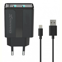 Сетевое зарядное устройство Grand-X (1xUSB 2.4A) Black (CH15LTB) + кабель Lightning