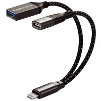 Адаптер Promate Link-i Lightning - USB + USB Type-C (M/F), 0.16 м, Black (otglink-i.black)  