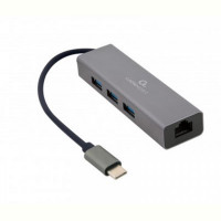 Концентратор USB-C Cablexpert 3хUSB3.1 металл, Grey (A-CMU3-LAN-01)