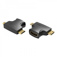 Адаптер 2 в 1 Vention HDMI - Mini-HDMI - micro-HDMI (F/M), (4K 30Hz MiniHDMI), (1080p 60Hz MicroHDMI), Black (AGFBO)