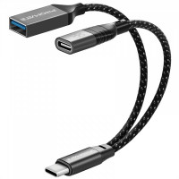 Адаптер 3 в 1 Promate OTG Link-C USB Type-C - USB + USB Type-C (M/F), 0.16 м, Black (otglink-c.black)