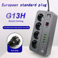 Сетевой фильтр G13H 3000W (4 розетки + 4 USB 3,2А + 2 Type-C) с таймером и кабелем 2м