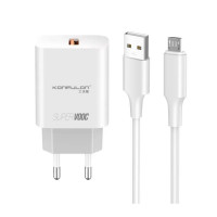 Мережевий зарядний пристрій Konfulon C87, Cable Micro, 1xUSB, 5V 3A, Белый