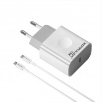 Мережевий зарядний пристрій Konfulon C69D, Cable Type-C to Type-C, PD, 20W, White
