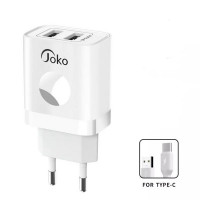 Мережевий зарядний пристрій Joko JK72, Cable Type-C, 2xUSB, 2,4A, White Код: 390192-11