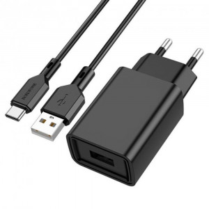 Мережевий зарядний пристрій Borofone BA68A, Cable Type-C, 1xUSB-A, 2.1A, Черное