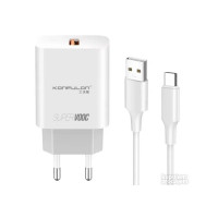 Мережевий зарядний пристрій Konfulon C87Q, Cable Type-C, VOOC QC3.0 25W, Белый