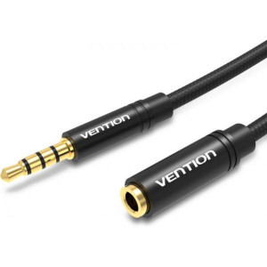 Кабель Vention Cotton Braided 3.5mm Audio Extension Cable 0.5M Черное Metal Type Код: 453090-14