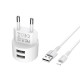 Мережевий зарядний пристрій BOROFONE BA23A Brilliant dual port charger set(Lightning) White Код: 405080-14